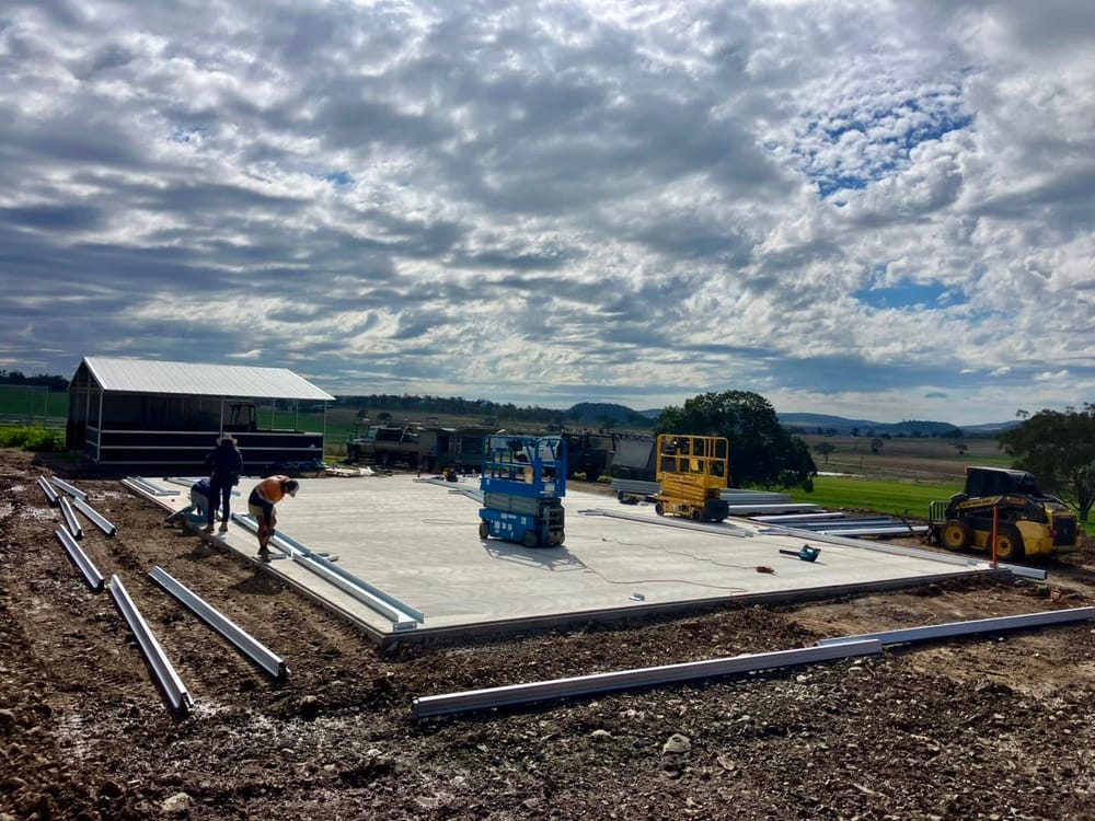 Concrete shed slab poured on a rural Southern Downs property